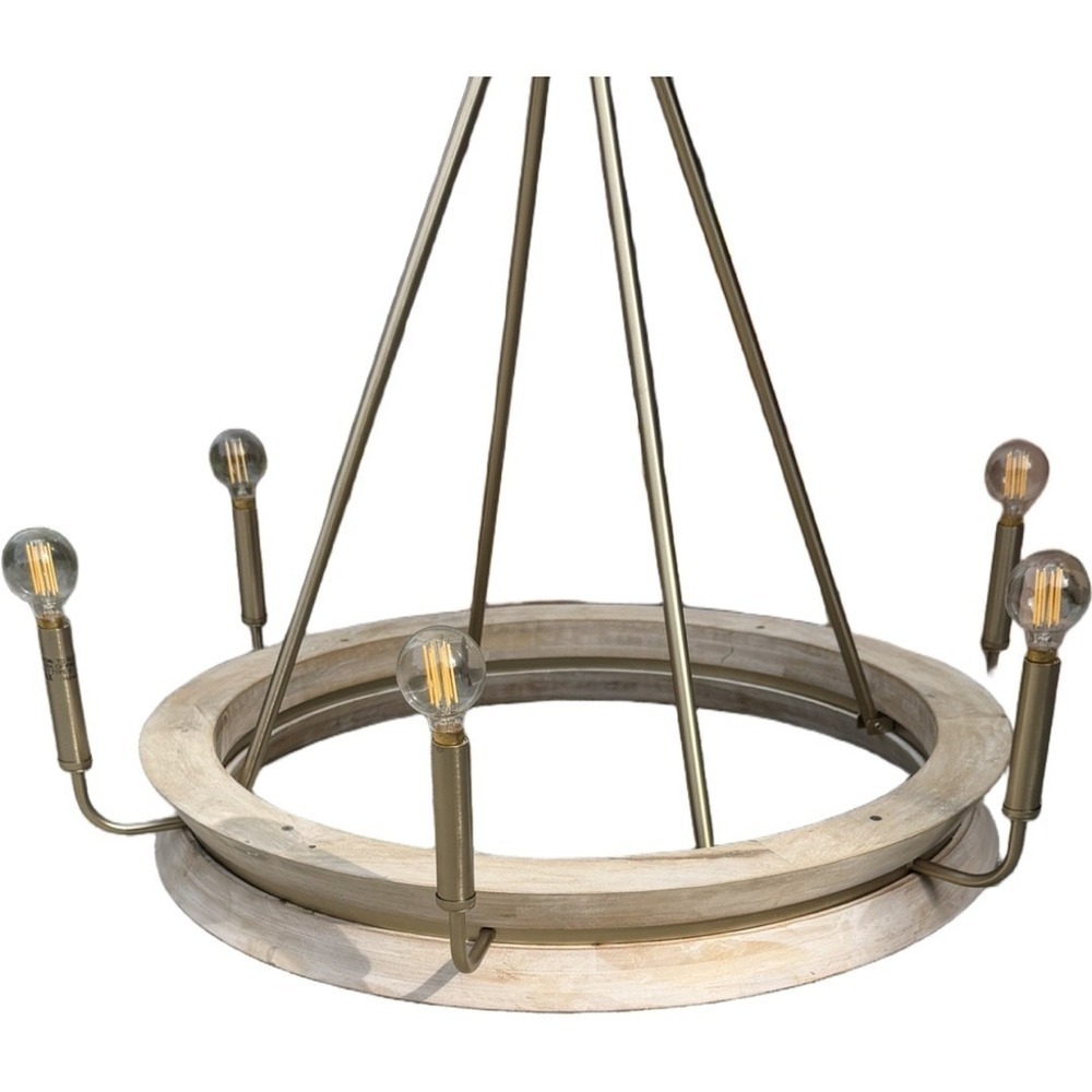 Capital Finn 6-Light Chandelier White Wash Wood Matte Brass Farmhouse Dining - Picture 2 of 10